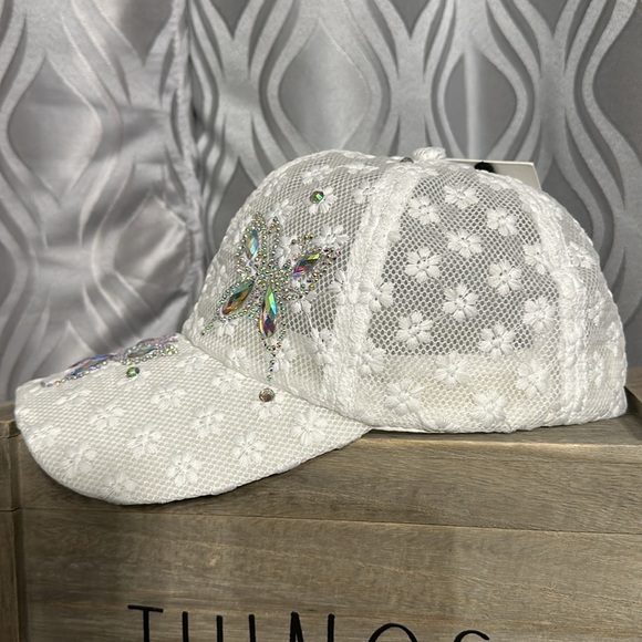 LA VALENTINA Breathable Butterfly Rhinestone Mesh Hat. Adjustable strap. New - Picture 2 of 11